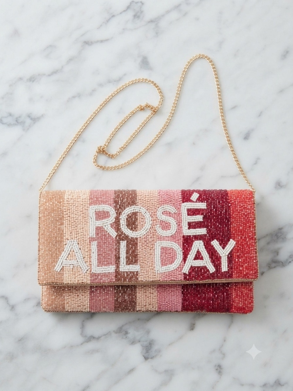 Beaded 'Rosé All Day' Ombre Clutch Bag - Pink